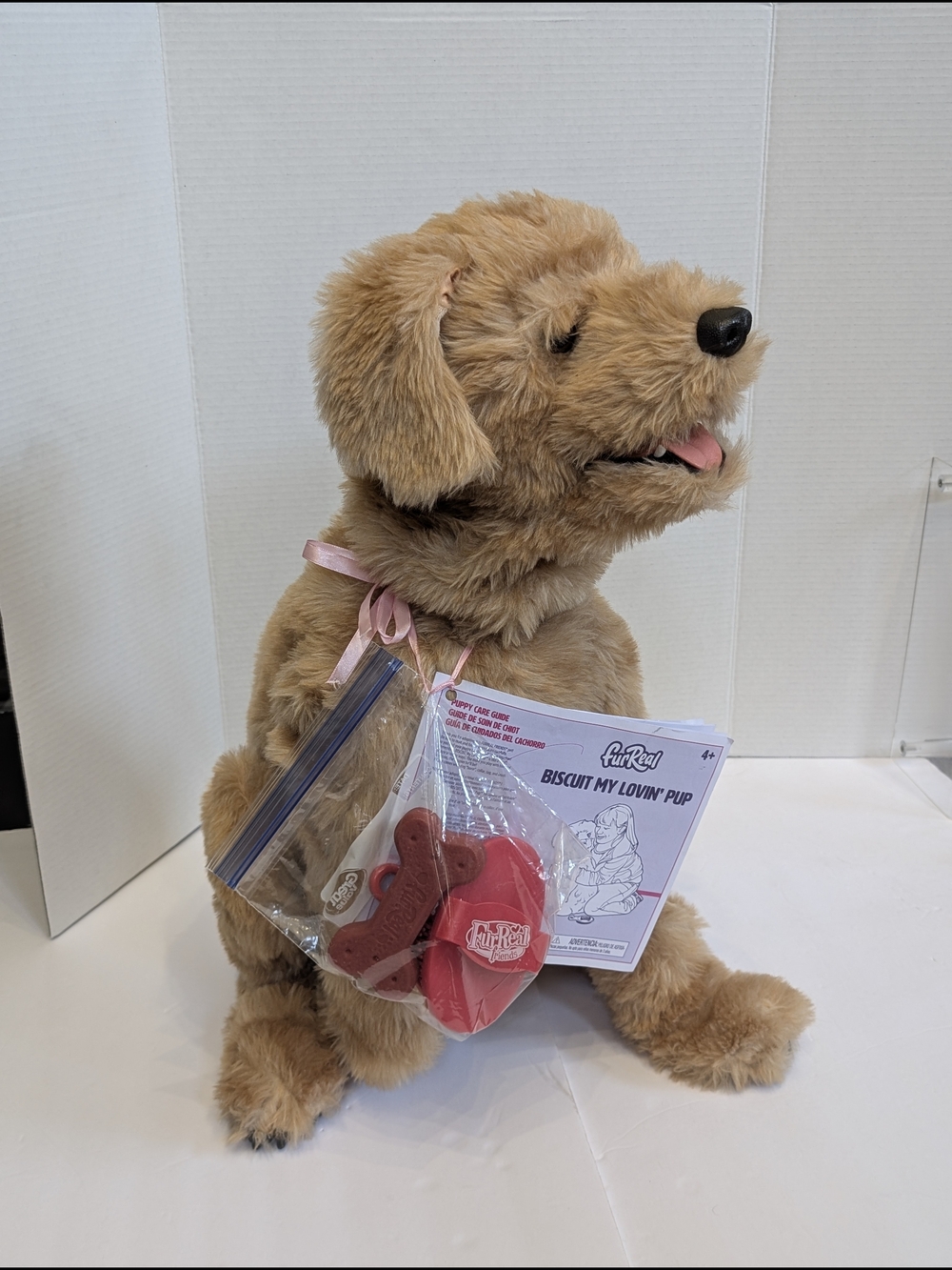 Biscuit My Lovin' Pup Plush Dog Toy - Tan with Pink Ribbon